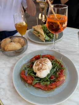 Burrata and an Aperol spritz
