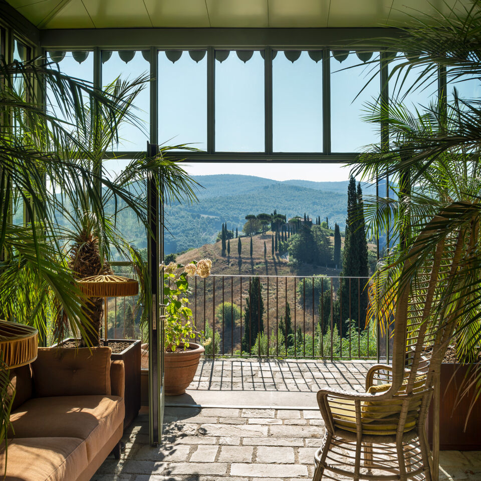 Conservatory overlooking the Umbrian hills